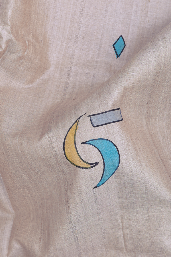 Tussar Silk Saree In Light Brown With Hand Painted Design