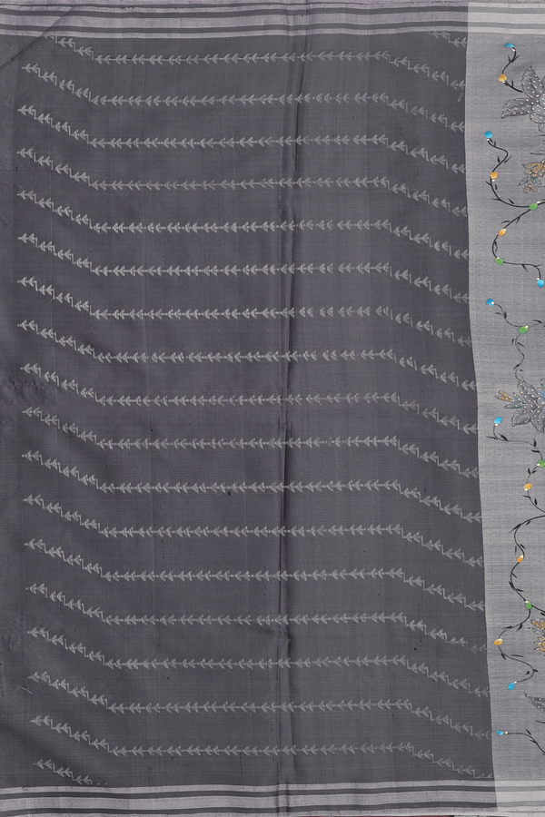 Tussar Silk Saree In Grey With Embroidered Design