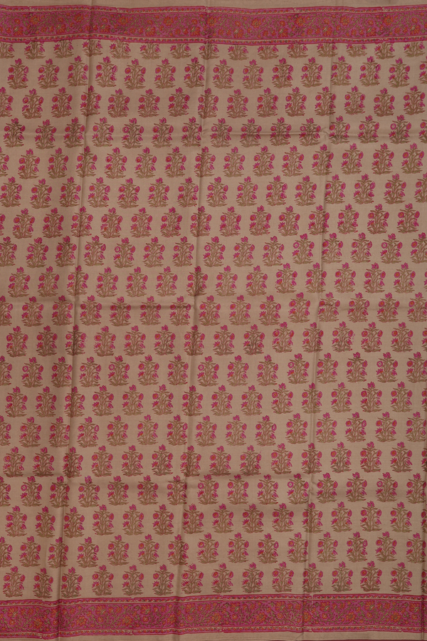 Printed Silk Saree In Khaki With Floral Design
