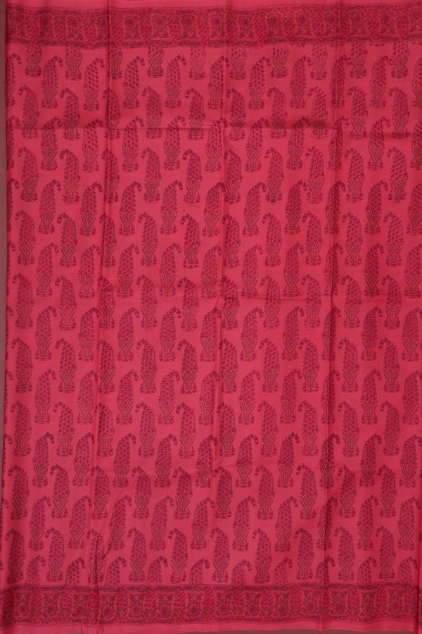 Printed Silk Saree In Blush Red With Paisley Design