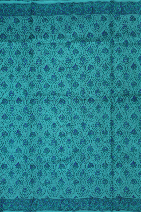 Printed Silk Saree In Teal Green With Floral Design