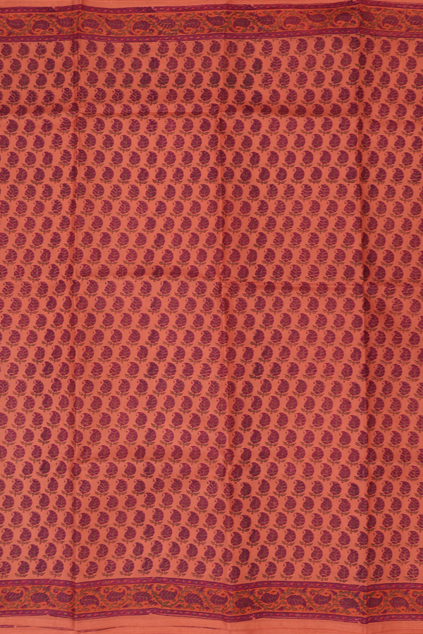 Printed Silk Saree In Orange With Paisley Design