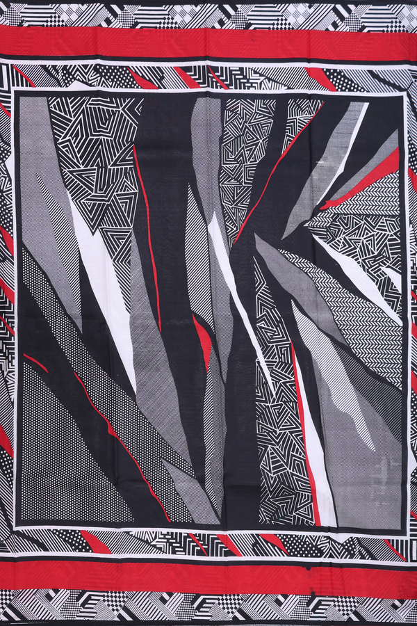 Printed Silk Saree In White With Geometric Design