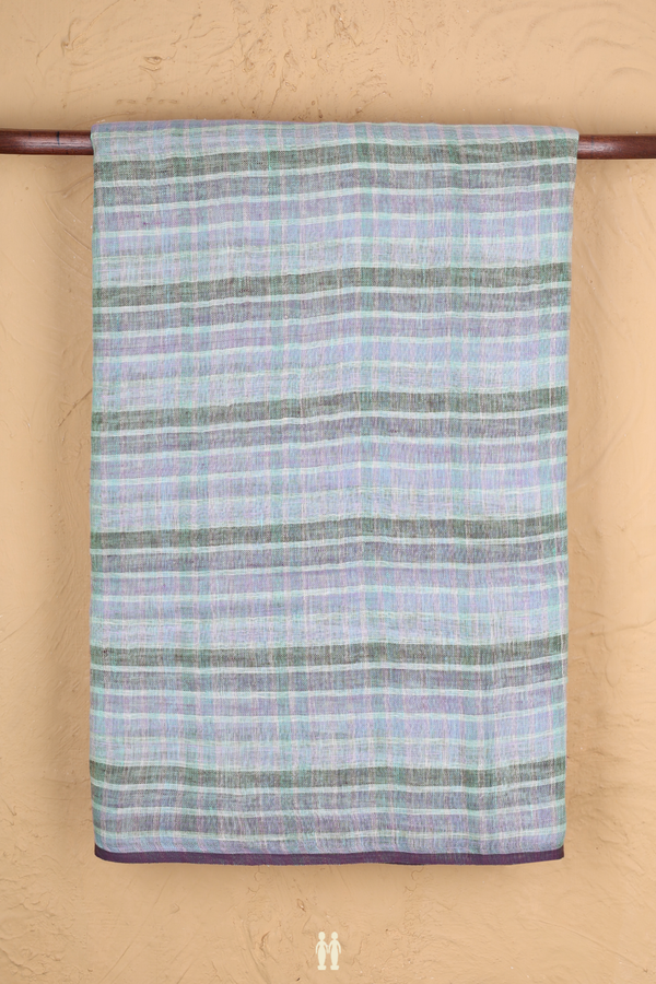 Linen Saree In Shades Of Purple With Stripes Design