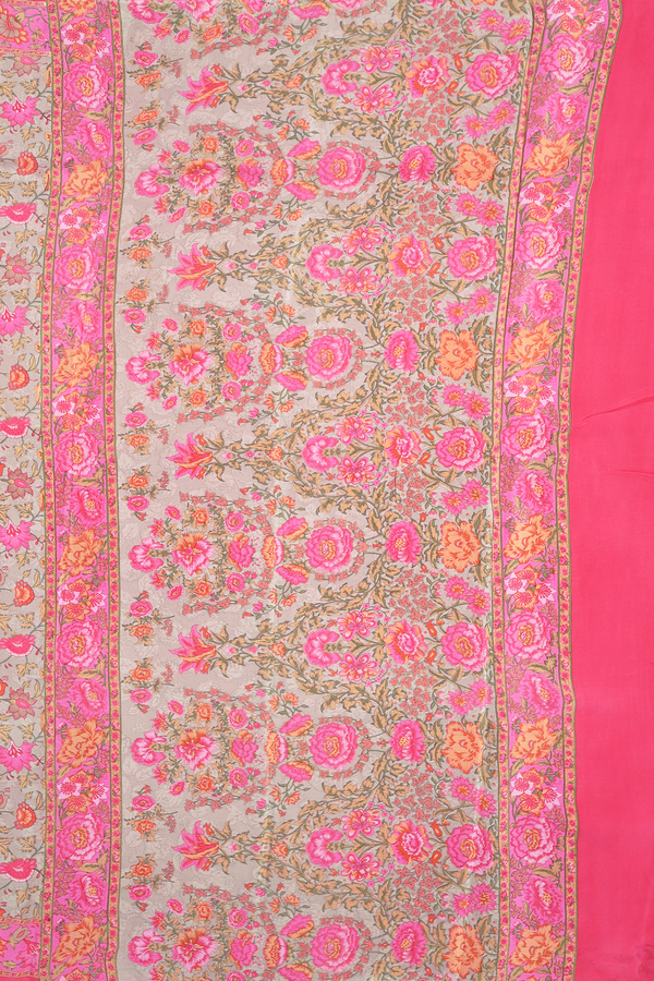 Crepe Saree In Light Sage Green With Floral Printed Design
