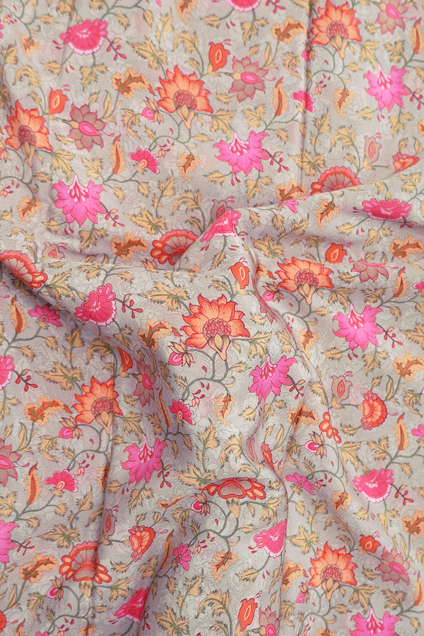 Crepe Saree In Light Sage Green With Floral Printed Design