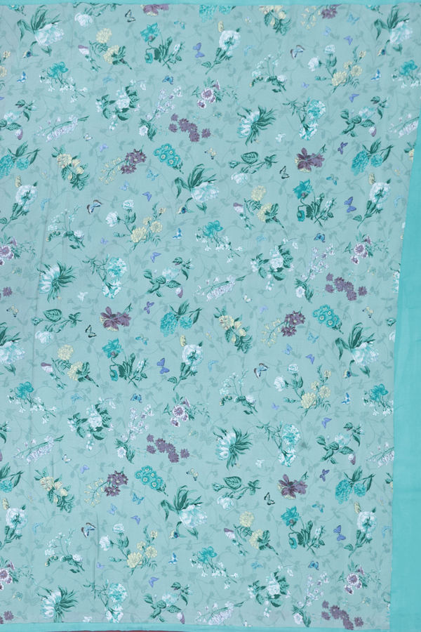Crepe Saree In Turkish Blue With Floral Printed Design