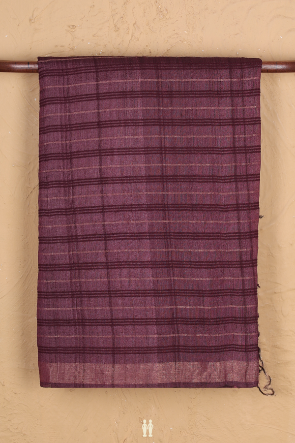 Tussar Silk Saree In Plum Purple With Stripes Design