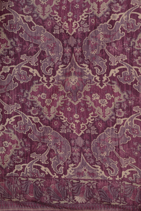Tussar Silk Saree In Plum Purple With Stripes Design