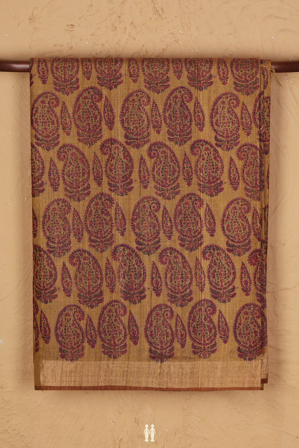 Tussar Silk Saree In Yellow With Paisley Design
