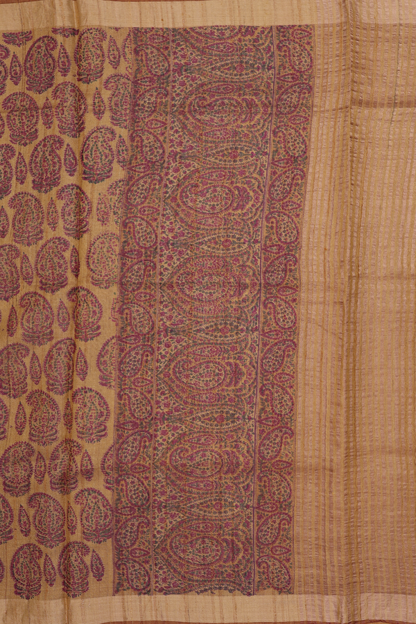 Tussar Silk Saree In Yellow With Paisley Design