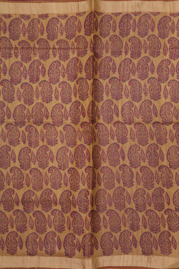 Tussar Silk Saree In Yellow With Paisley Design