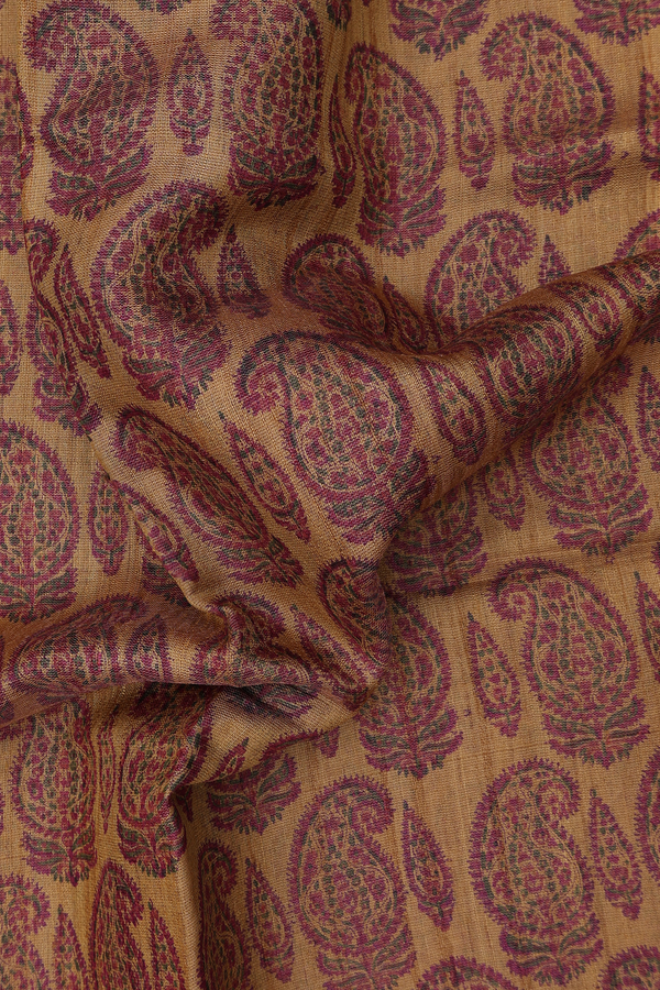 Tussar Silk Saree In Yellow With Paisley Design