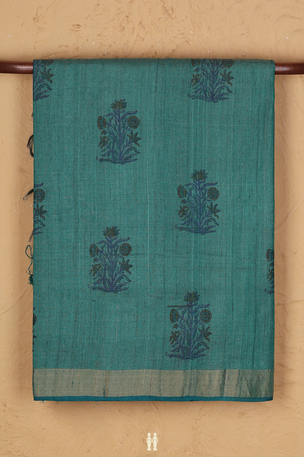 Tussar Silk Saree In Green With Floral Printed Design