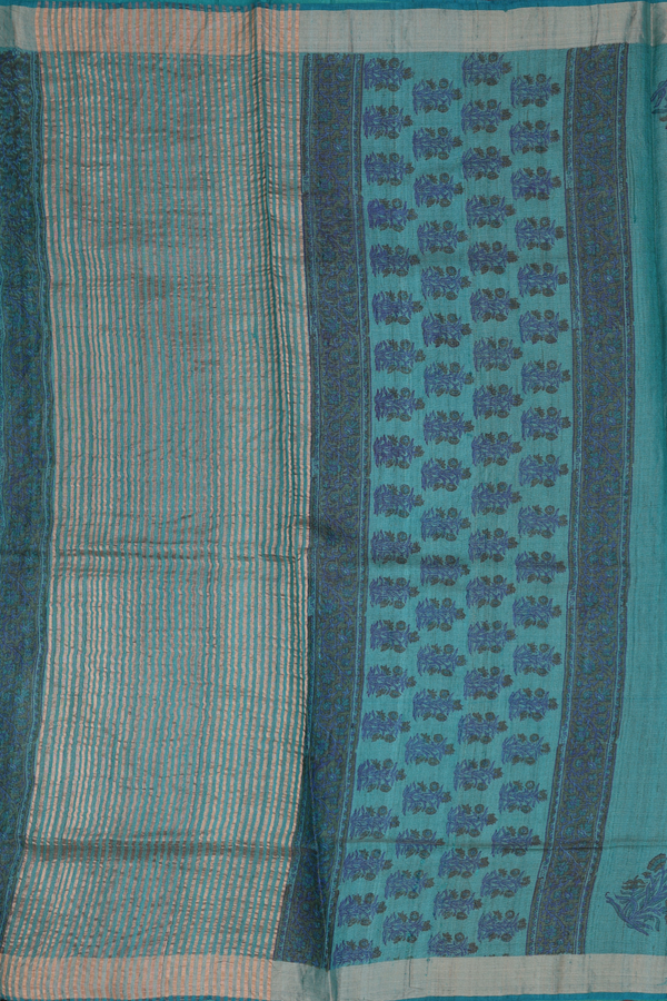 Tussar Silk Saree In Green With Floral Printed Design