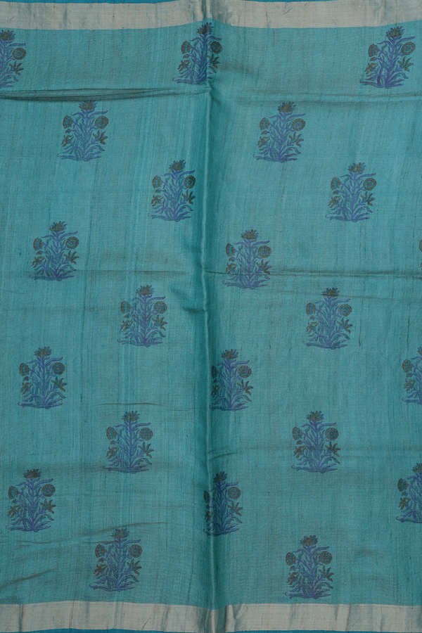 Tussar Silk Saree In Green With Floral Printed Design