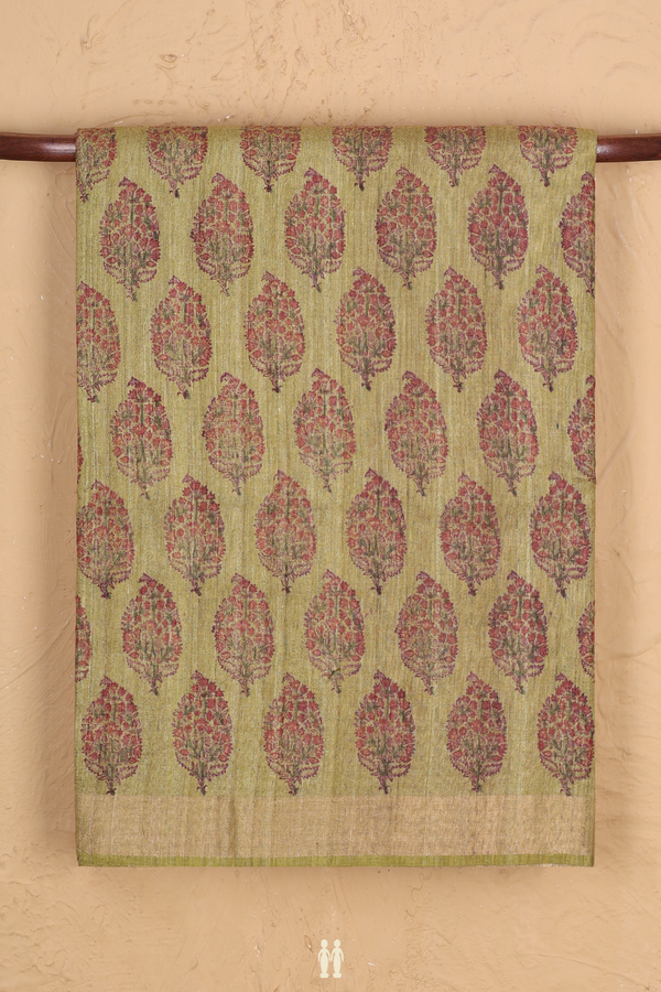 Tussar Silk Saree In Pear Green With Paisley Motifs