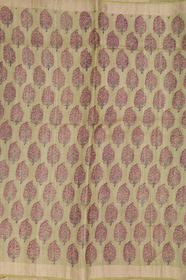 Tussar Silk Saree In Pear Green With Paisley Motifs