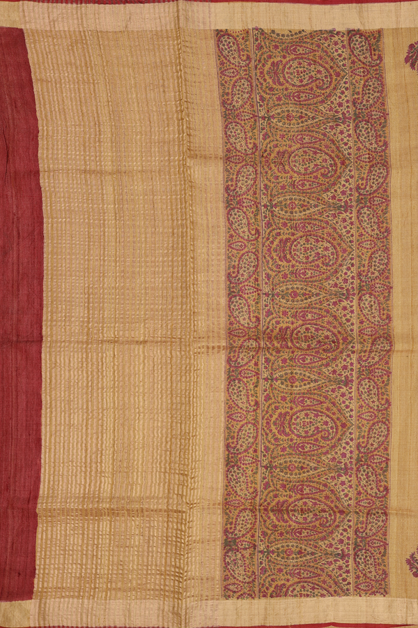 Tussar Silk Saree In Golden Yellow With Paisley Design