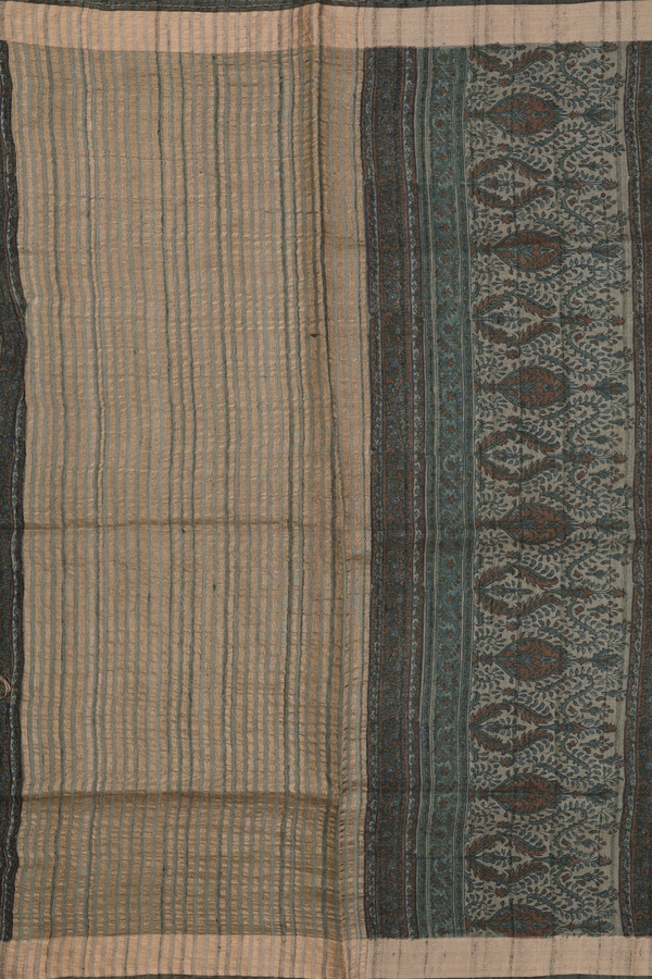 Tussar Silk Saree In Greenish Brown With Floral Design