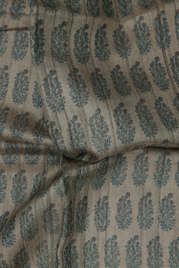 Tussar Silk Saree In Greenish Brown With Floral Design