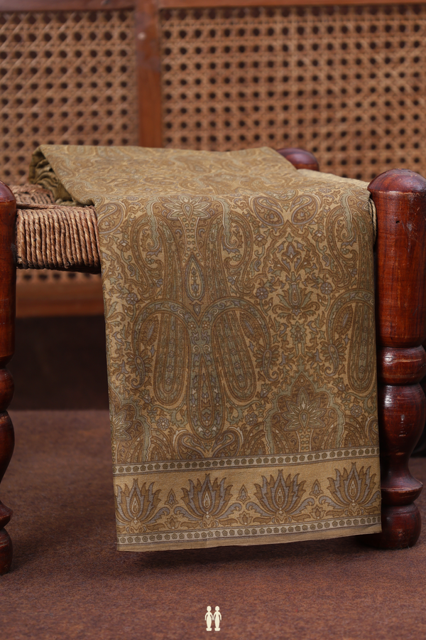 Printed Silk Saree In Light Brown With Paisley Design