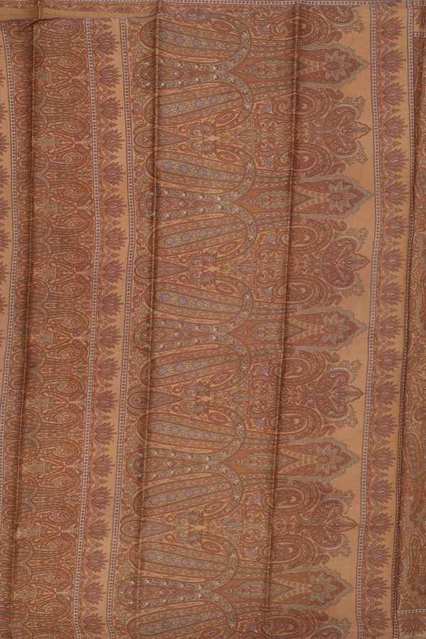 Printed Silk Saree In Light Brown With Paisley Design