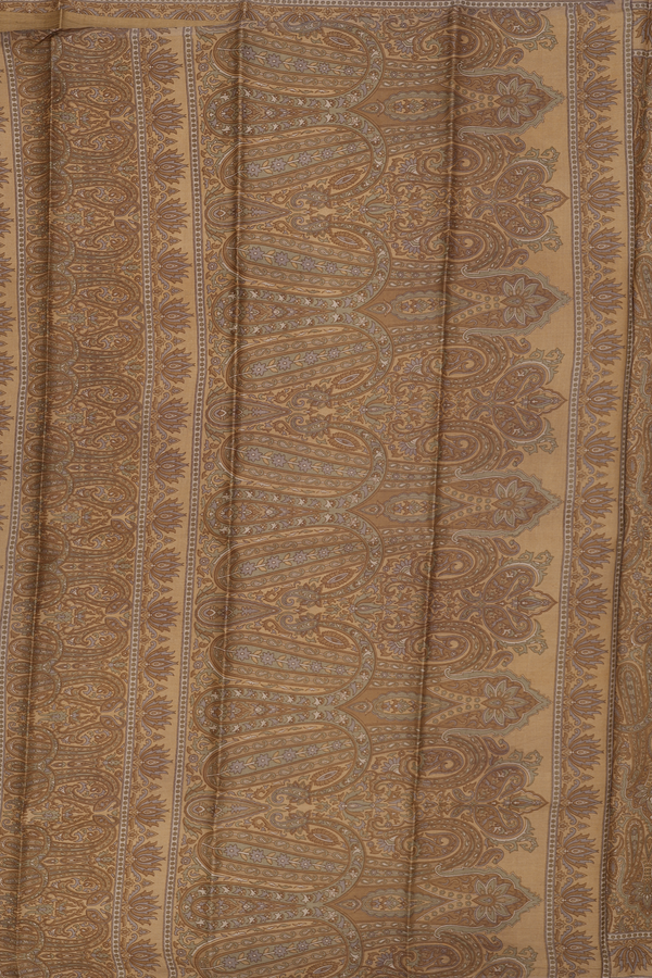 Printed Silk Saree In Light Brown With Paisley Design