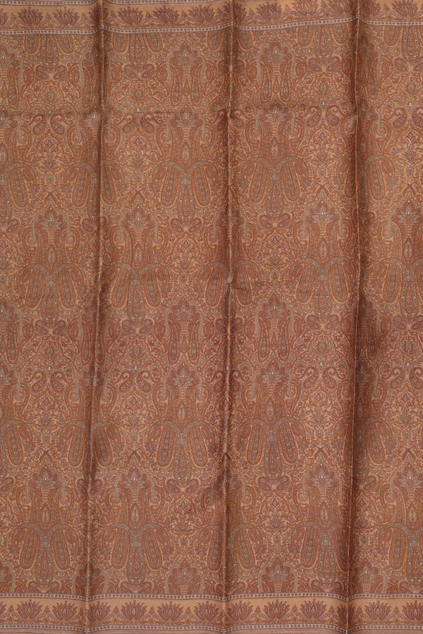Printed Silk Saree In Light Brown With Paisley Design