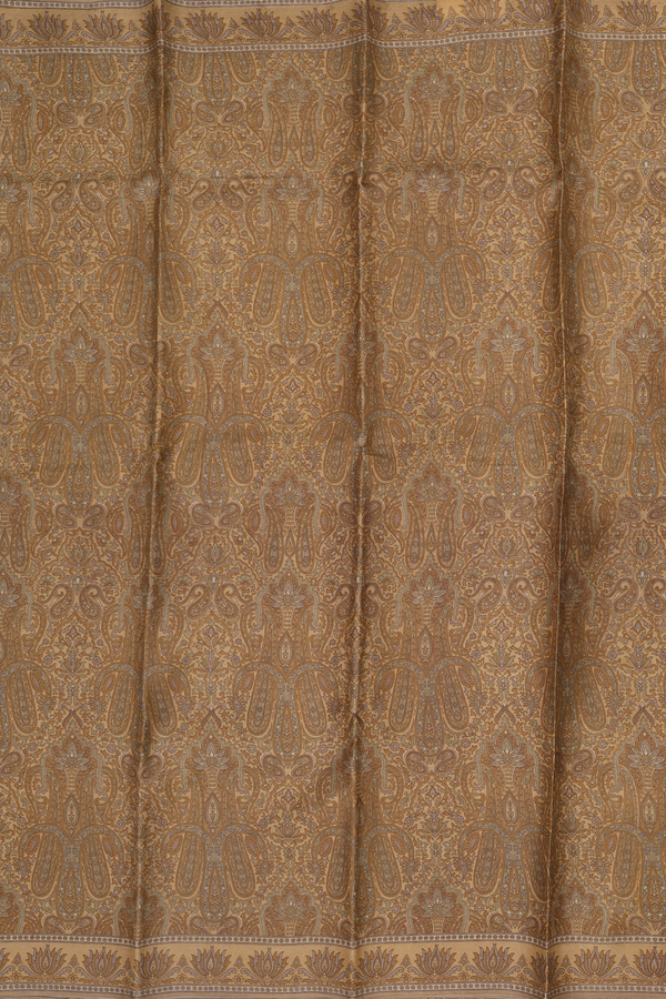 Printed Silk Saree In Light Brown With Paisley Design