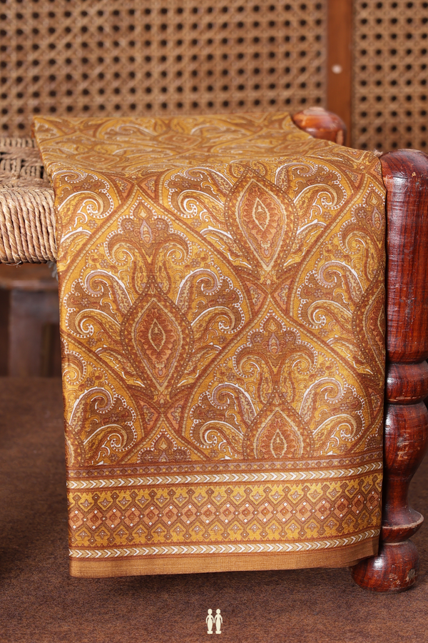 Printed Silk Saree In Brown With Allover Design