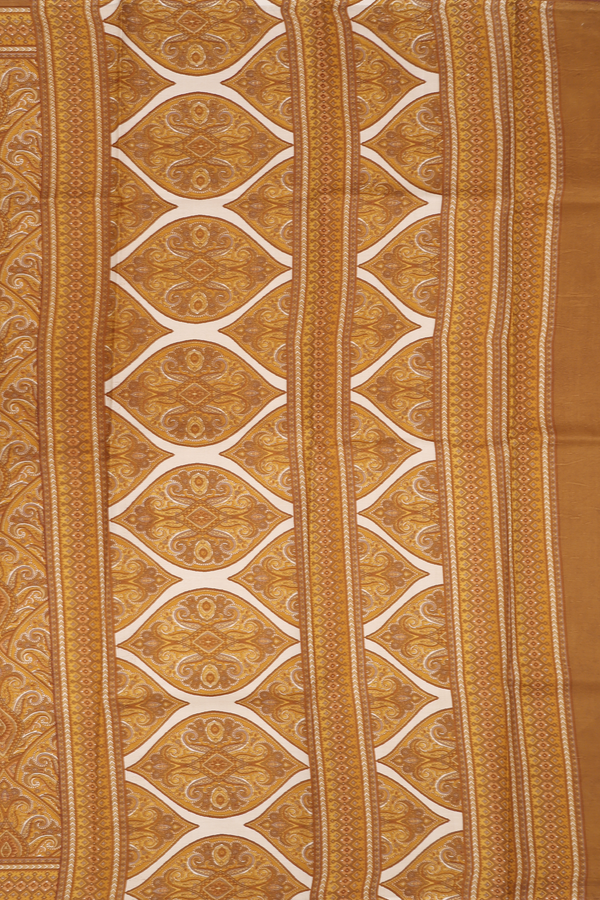 Printed Silk Saree In Brown With Allover Design