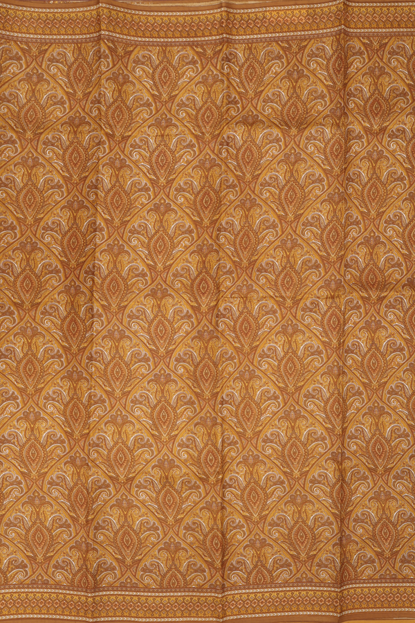 Printed Silk Saree In Brown With Allover Design