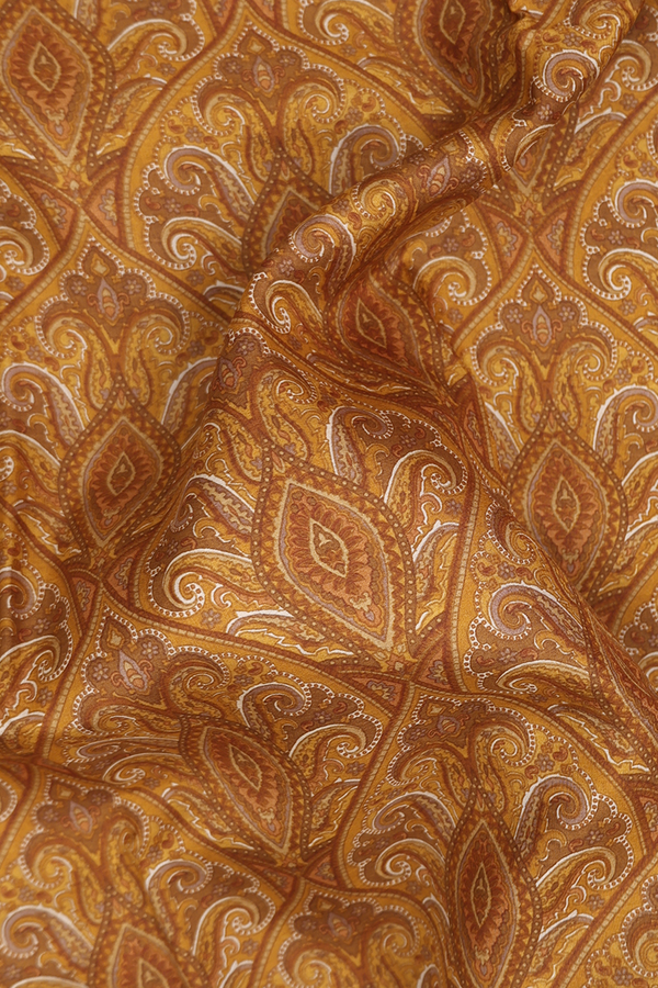 Printed Silk Saree In Brown With Allover Design