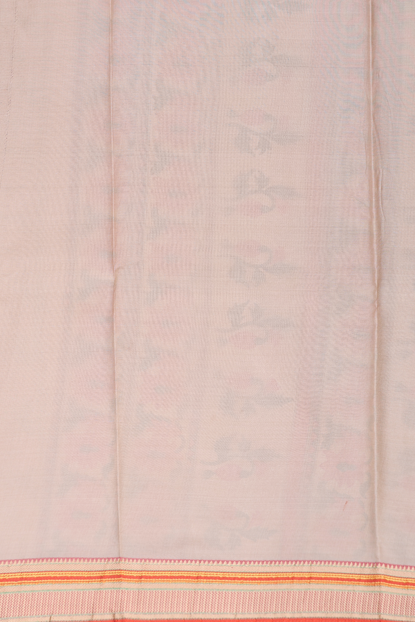 Printed Silk Saree In Light Brown With Floral Motifs