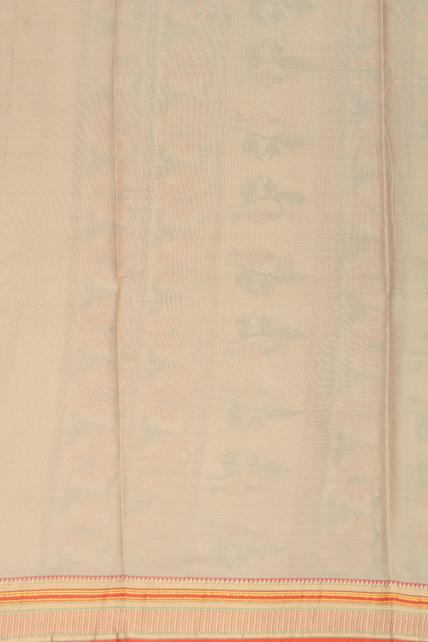 Printed Silk Saree In Light Brown With Floral Motifs
