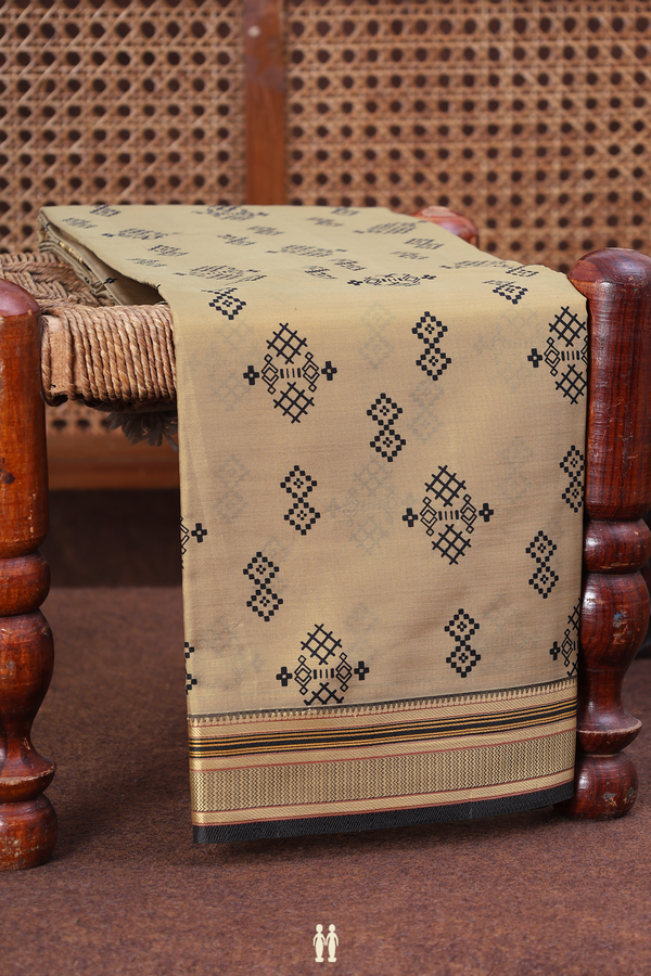 Printed Silk Saree In Pastel Brown With Geometric Buttas