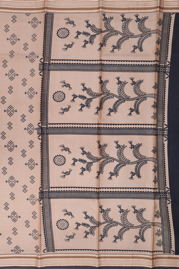 Printed Silk Saree In Pastel Brown With Geometric Buttas