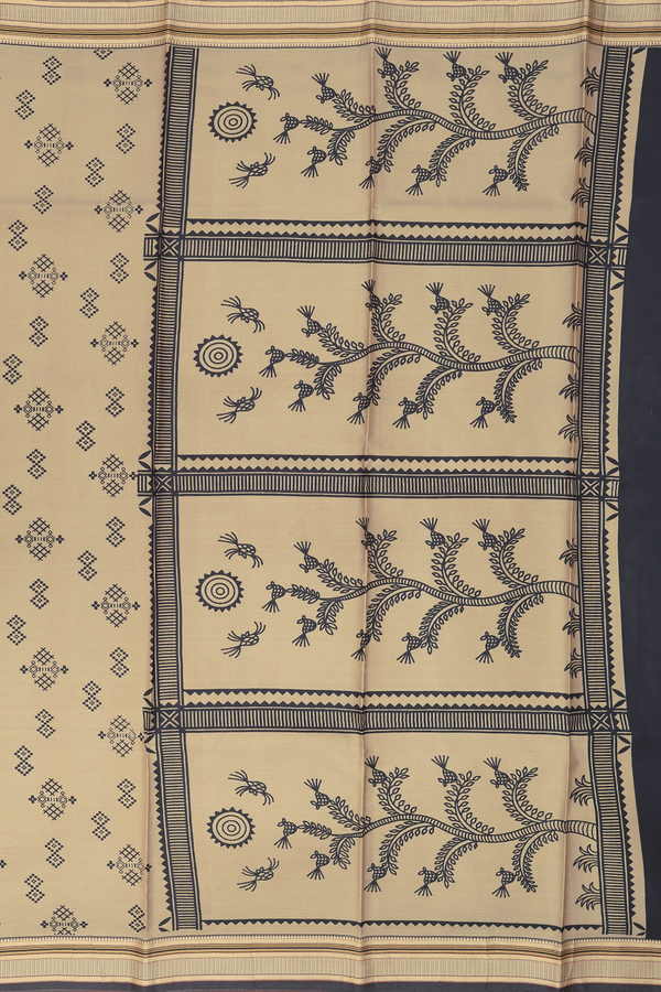 Printed Silk Saree In Pastel Brown With Geometric Buttas