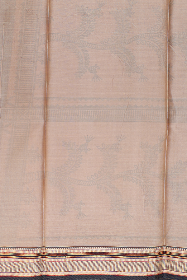 Printed Silk Saree In Pastel Brown With Geometric Buttas