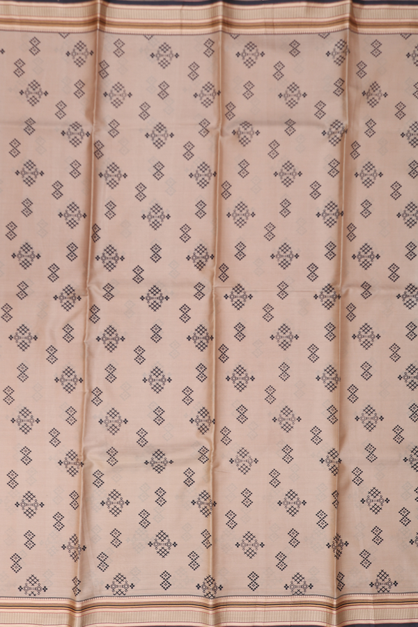 Printed Silk Saree In Pastel Brown With Geometric Buttas
