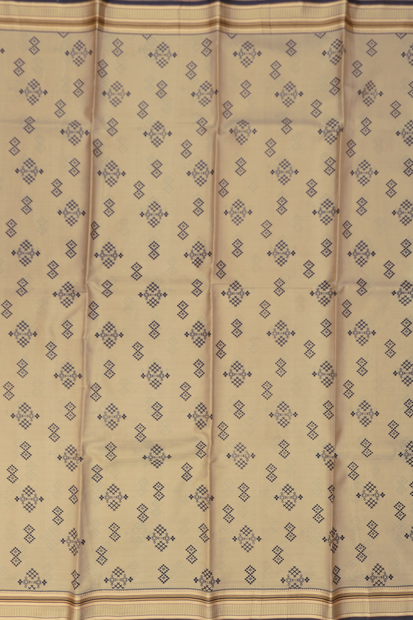 Printed Silk Saree In Pastel Brown With Geometric Buttas