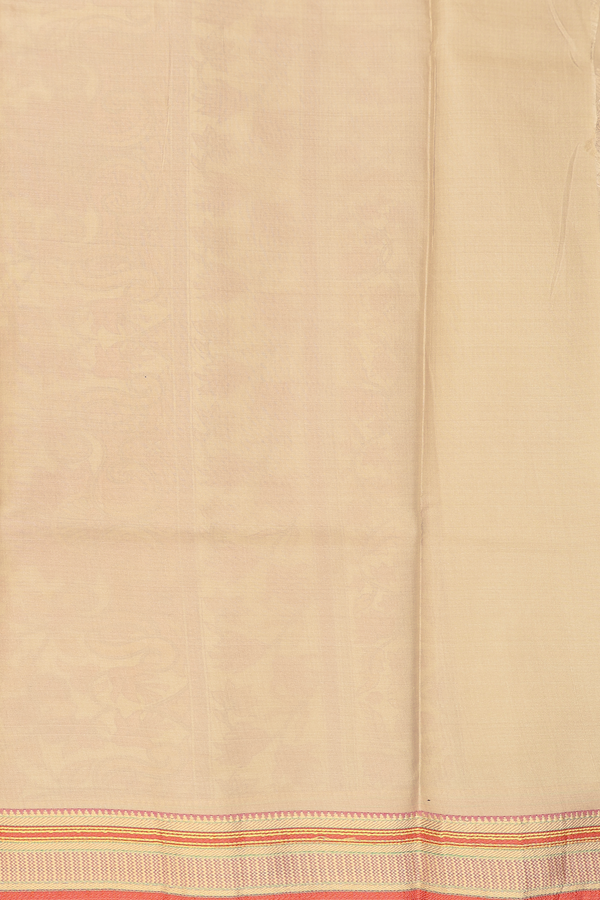 Printed Silk Saree In Pastel Brown With Floral Design