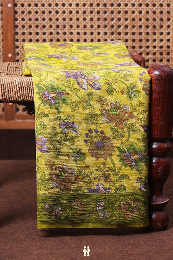 Chiffon Saree In Yellow With Floral Printed Design