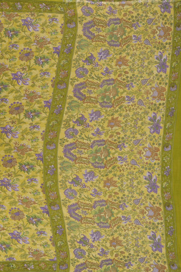 Chiffon Saree In Yellow With Floral Printed Design
