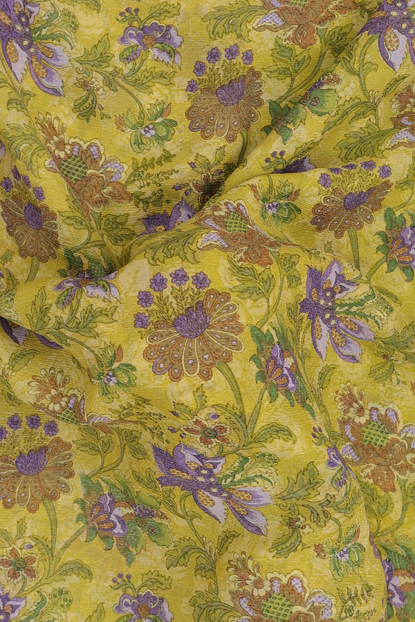 Chiffon Saree In Yellow With Floral Printed Design