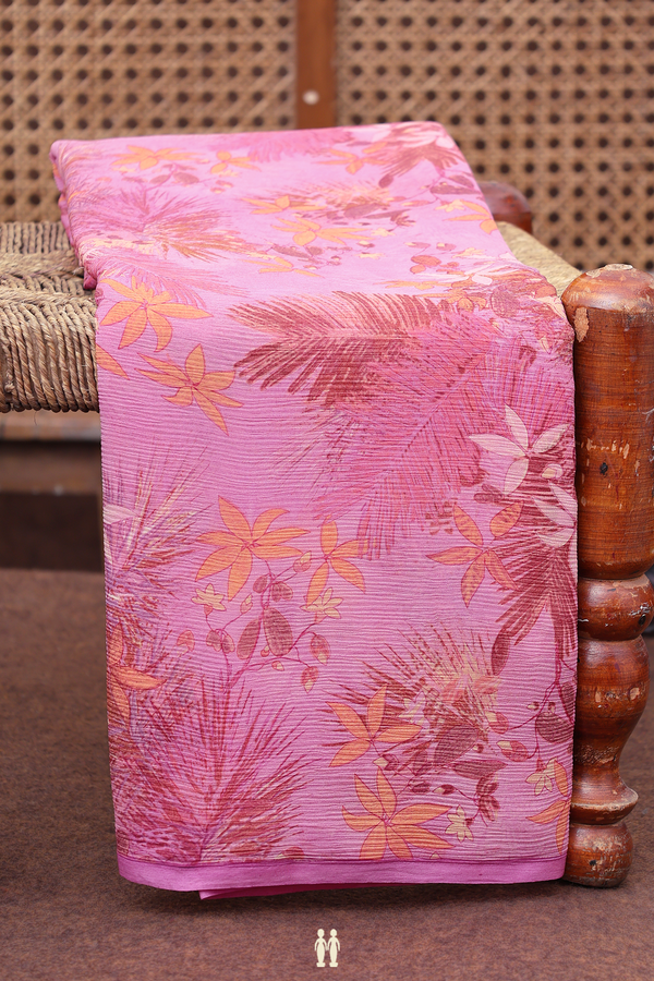 Chiffon Saree In Pink With Floral Printed Design