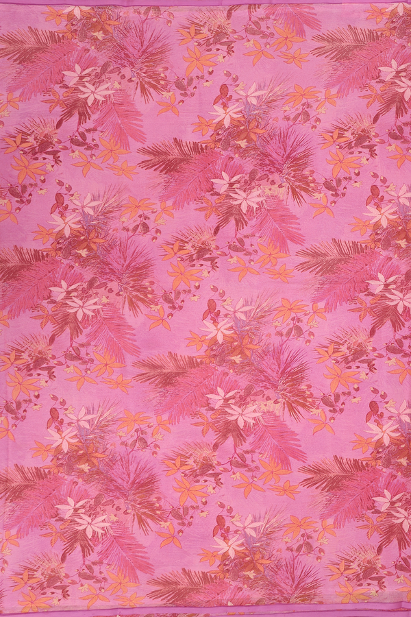 Chiffon Saree In Pink With Floral Printed Design