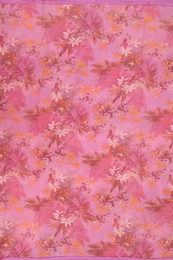Chiffon Saree In Pink With Floral Printed Design