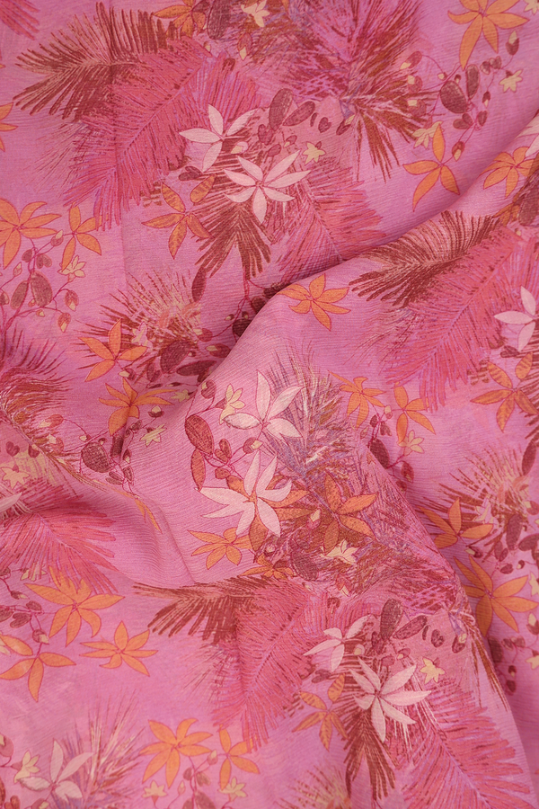 Chiffon Saree In Pink With Floral Printed Design